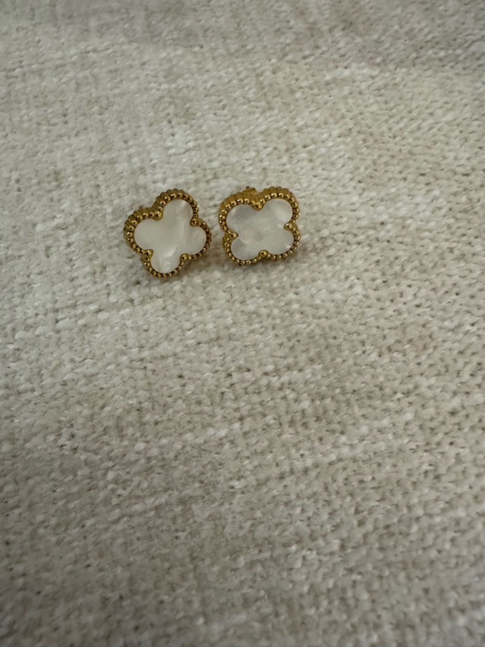 Gold and White Clover Stud Earrings - Elegant Women's Jewelry
